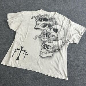 MMA Elite Shirt Mens 2XL Off White Skull Graphic Crosses Gothic MMA Streetwear